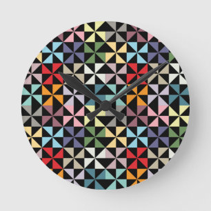 Horloge Ronde Moulin à vent géométrique coloré noir