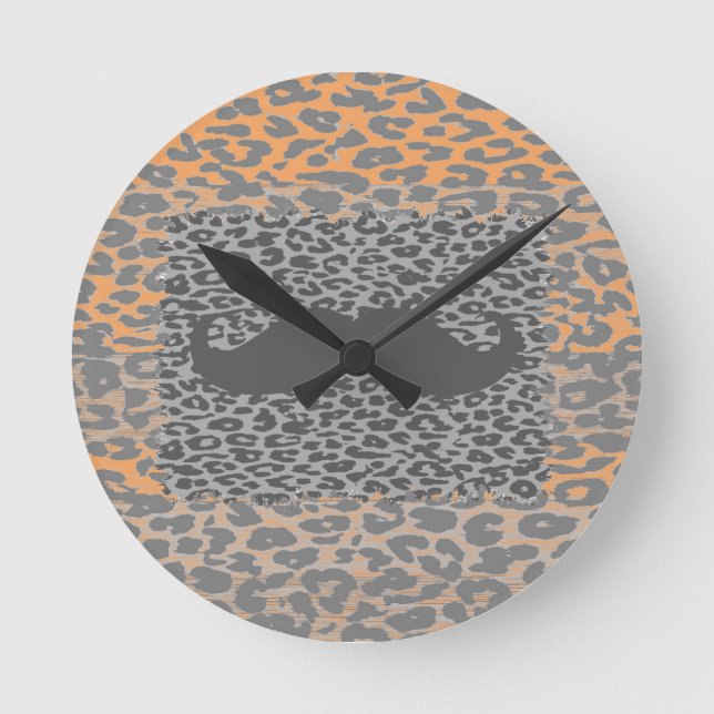 Horloge Ronde Moustache grise et Empreinte de léopard (Recto)