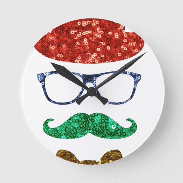 Horloge Ronde moustache hipster de noël (Recto)