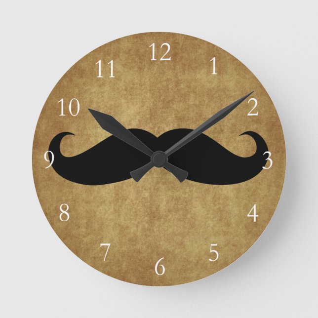 Horloge Ronde Moustache vintage avec texte personnalisé (Recto)