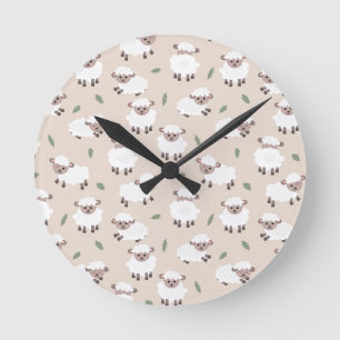 Horloge Ronde Moutons & Agneaux Douce Crèche Bébé Mixte