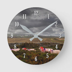 Horloge Ronde Moutons colorés