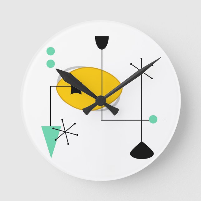 Horloge Ronde moyen siècle moderne bleu jaune simple rétro (Recto)