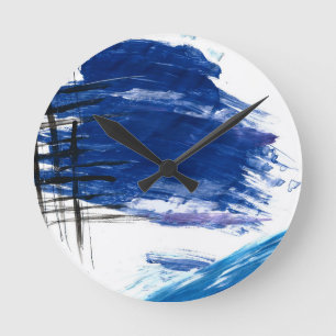 Horloge Ronde Moyens mixtes aquarelle bleu abstrait artistique
