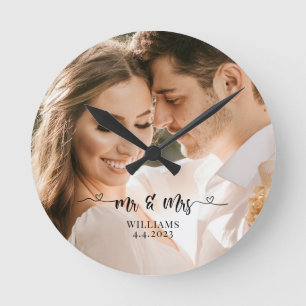 Horloge Ronde Mr. and Mrs. Wedding Couple