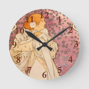 Horloge Ronde Mucha Art nouveau femme beauté