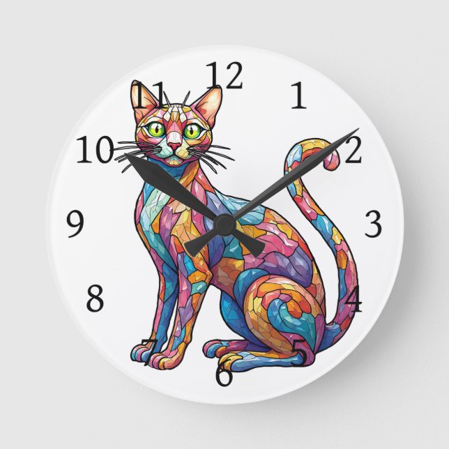 Horloge Ronde Multicolor Mosaic drôle Chat 756 (Recto)