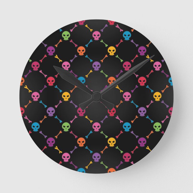 Horloge Ronde Multicolor pattern with skulls (Recto)
