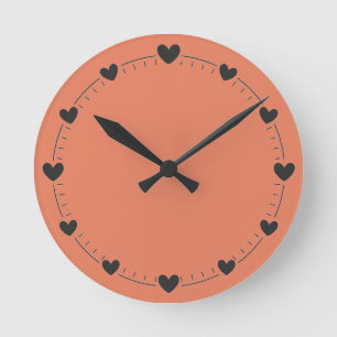 Horloge Ronde Mur de coeur corail pêche