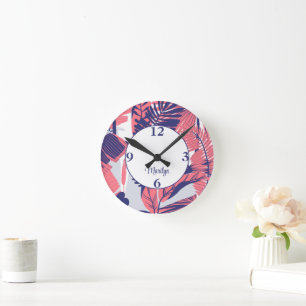 Horloge Ronde Mur de vernis acrylique abstrait Navy Peach tendan