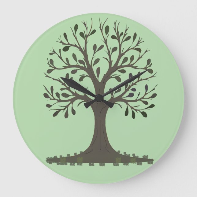 🌳 Horloge Ronde Murale Arbre de Vie Vert Pâle (Recto)