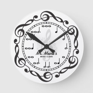 Horloge Ronde Music Note Personnalizable Wall Clock