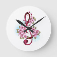 Musical treble clef notes with Sakura flowers