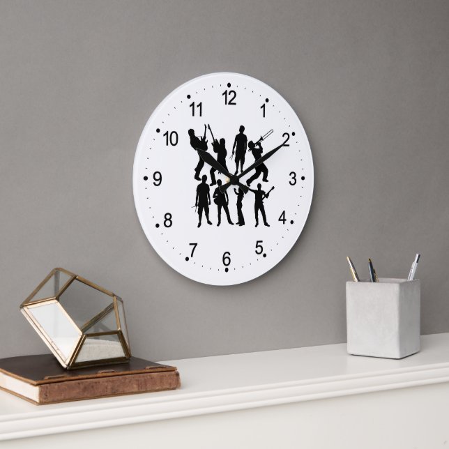 Horloge Ronde Musiciens Silhouette de Musiciens Mur Grande horlo (Bureau)