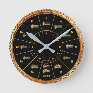 Horloge Ronde Music's Circle of Fifths in Gold and Black