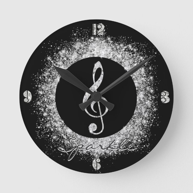Horloge Ronde Musique cool tendance Treble Clef Parties scintill (Recto)