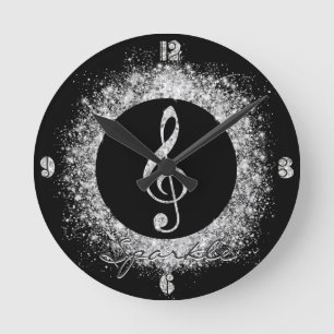 Horloge Ronde Musique cool tendance Treble Clef Parties scintill