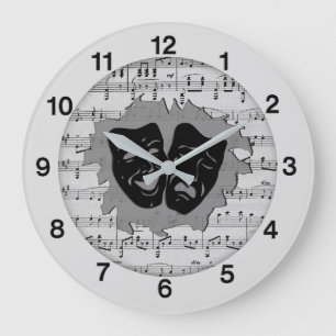 Horloge Ronde Musique d'argent et masques de théâtre Grande horl