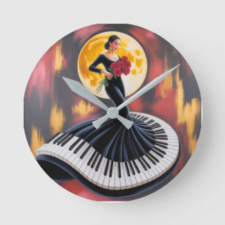 Horloge Ronde Musique Élégante de Piano Création Artistique Fémi