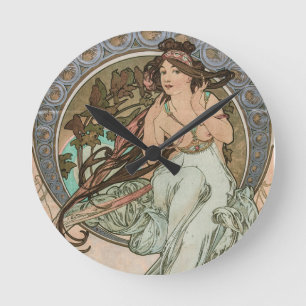 Horloge Ronde Musique vintage, des Arts, par Alphonse Mucha