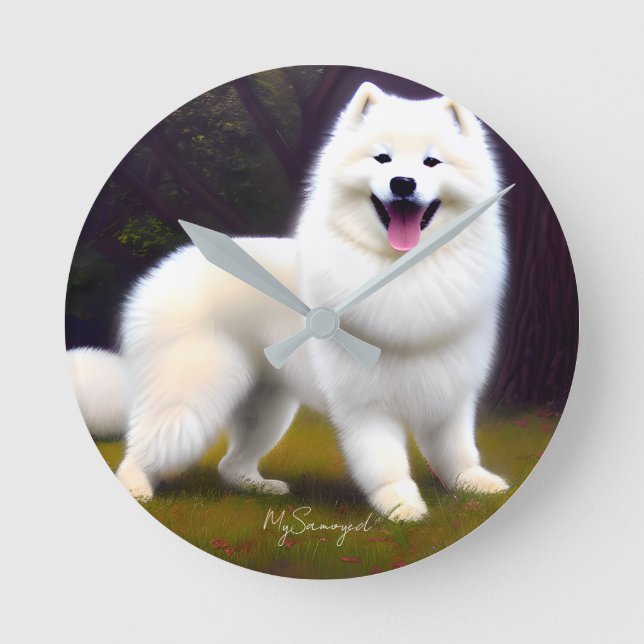 Horloge Ronde MySamoyed Idea Cadeau Personnalisé Cute Samoyed (Recto)