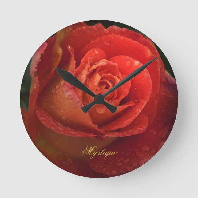Horloge Ronde Mystique Dark Botanical Red Orange Rose Clock (Recto)