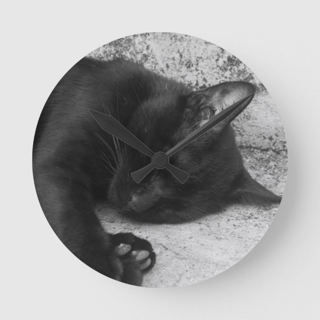 Horloge Ronde N&B - Chat endormi (Recto)