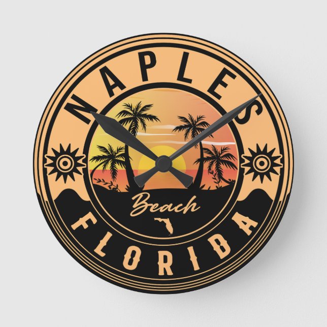 Horloge Ronde Naples Florida Beach Retro Sunset Souvenirs (Recto)
