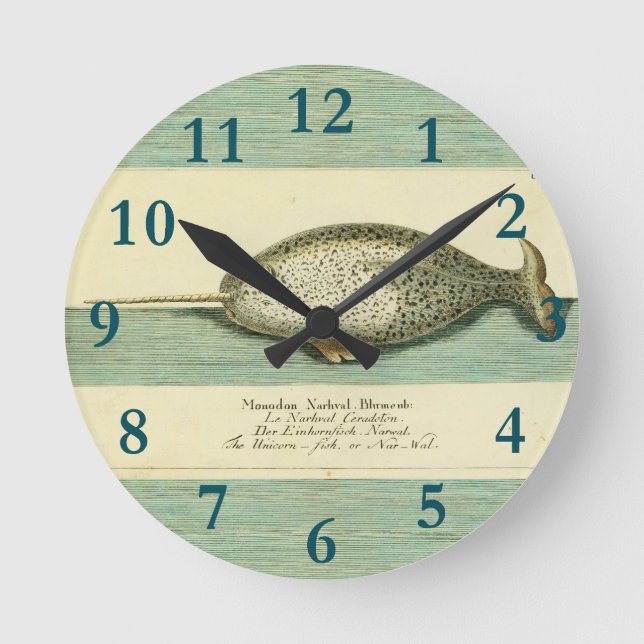Horloge Ronde Narwhal Antique Baleine Aquarelle Art scientifique (Recto)