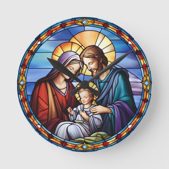 Horloge Ronde Nativité en verre tendu Noël (Recto)