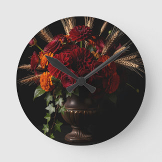 Horloge Ronde Natures mortes florales de Dahlia et Roses de Bour
