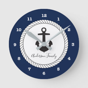 Horloge Ronde Nautical Anchor   Handwritten Family