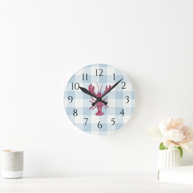 Horloge Ronde Nautical Blue Lobster Gingham Pattern (Maison)