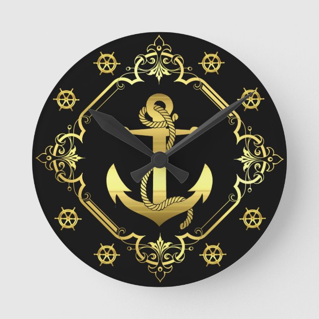 Horloge Ronde Nautical ship's anchor/wheels gold/black/black (Recto)