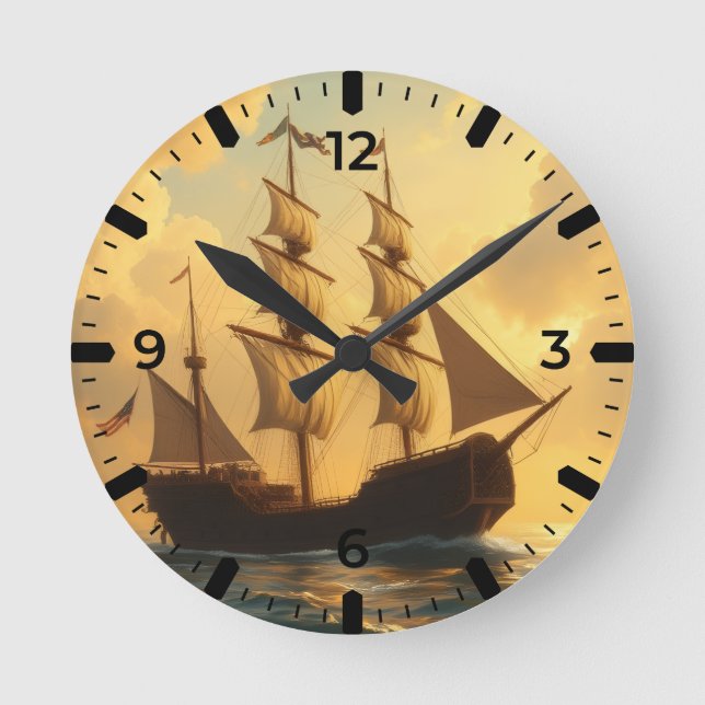 Horloge Ronde Navire Doré (Recto)