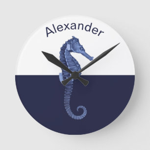 Horloge Ronde Navire nautique personnalisé Blue Ocean Beach