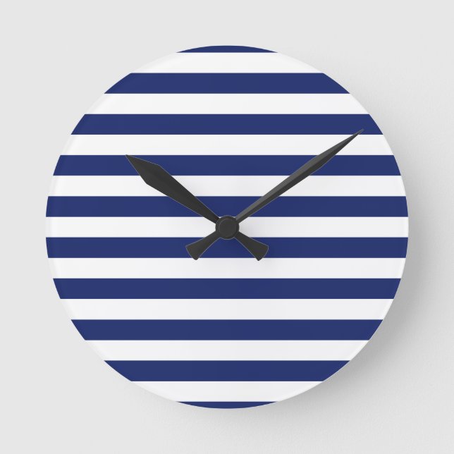 Horloge Ronde Navy Blue and White Stripe Pattern (Recto)