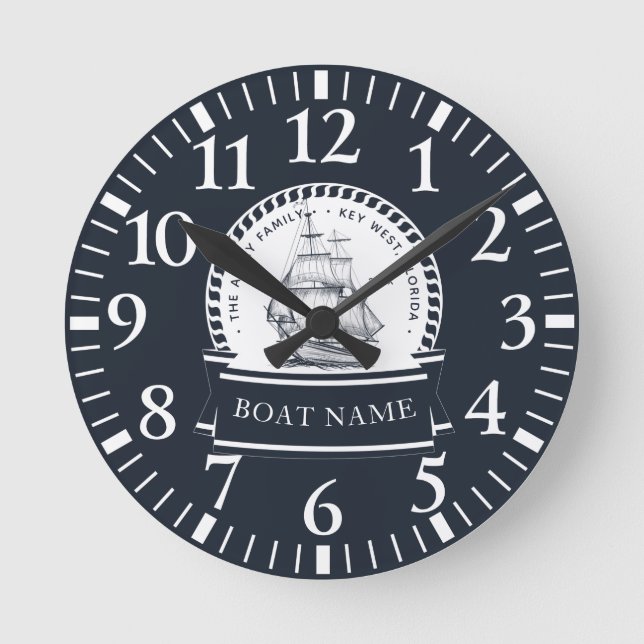 Horloge Ronde Navy Blue Boat (Recto)