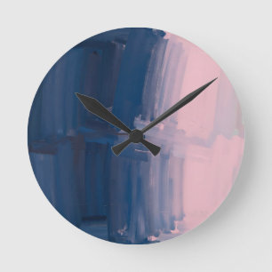 Horloge Ronde Navy Blush Traits de Pinceau Abstraits