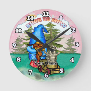Horloge Ronde Né pour tondre gnome