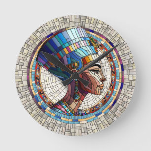 Horloge Ronde Néfertiti égyptien - Art Mosaïque