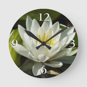 Horloge Ronde Nénuphar blanc et bud Floral
