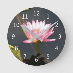 Horloge Ronde Nénuphar de Lotus rose