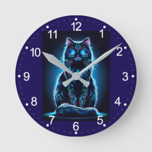 Horloge Ronde Neon Cat Vivid Arrière - plan-97948