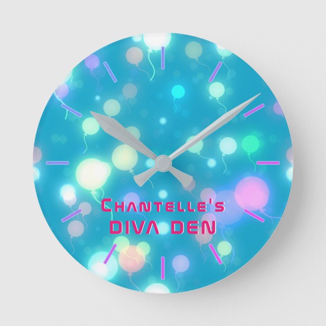 Horloge Ronde NEON DIVA DEN - Blue Lights Girls Personnalisé (Recto)