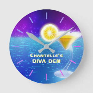 Horloge Ronde NEON DIVA DEN - Cocktails tropicaux Personnalisés