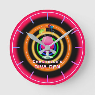 Horloge Ronde NEON DIVA DEN - Cocktails tropicaux Personnalisés