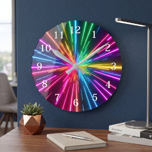 Horloge Ronde Néon Explosion de Lumière Arc-en-Ciel Abstrait Mod