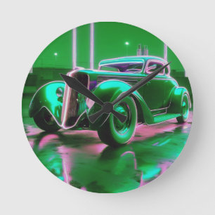 Horloge Ronde Neon Green Street Rod des années 1930