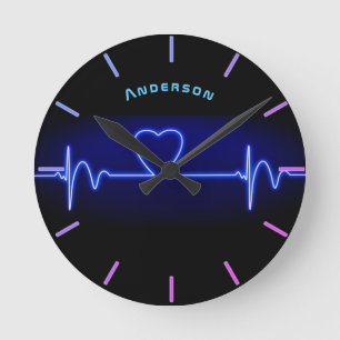 Horloge Ronde Neon Médicale Heart Monitor Beat mur personnalisé